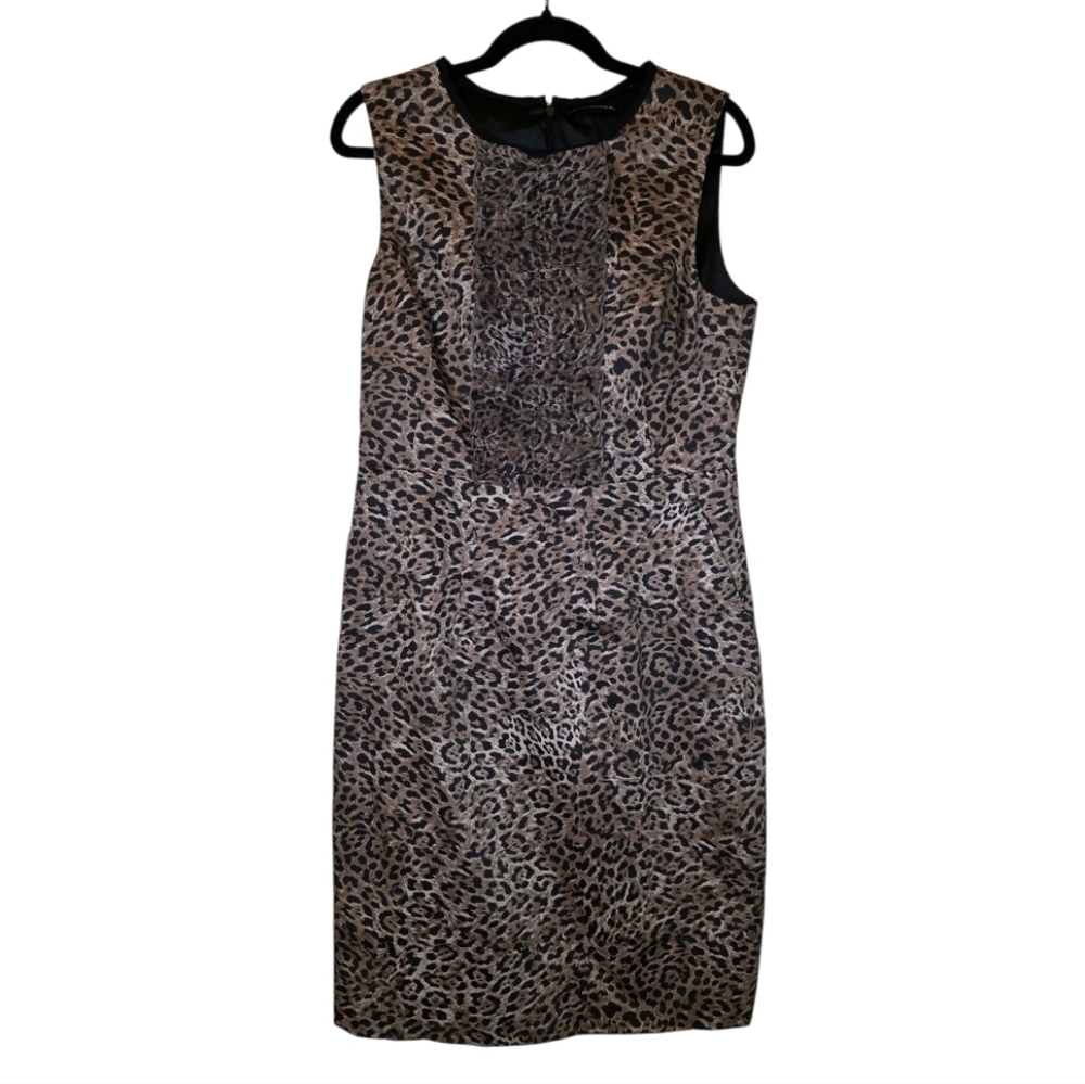 ELIE TAHARI Tan Leopard‎ Print Emory Sheath Dress - Size 12